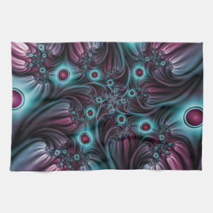 Into the Depth Blue Pink Abstract Fractal Art Towel