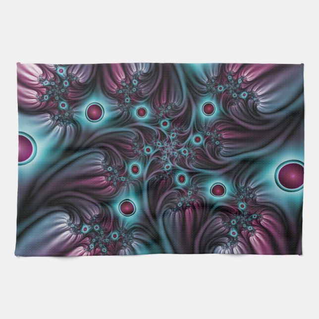 Into the Depth Blue Pink Abstract Fractal Art Towel (Horizontal)