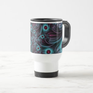 Into the Depth Blue Pink Abstract Fractal Art Travel Mug
