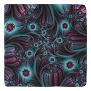 Into the Depth Blue Pink Abstract Fractal Art Trivet