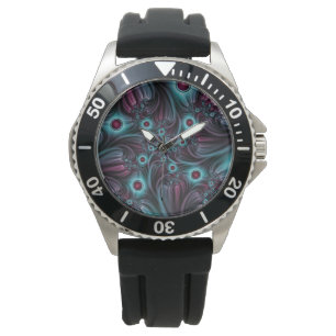 Into the Depth Blue Pink Abstract Fractal Art Watch
