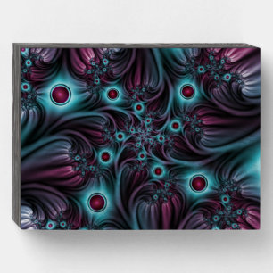 Into the Depth Blue Pink Abstract Fractal Art Wooden Box Sign