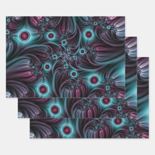 Into the Depth Blue Pink Abstract Fractal Art Wrapping Paper Sheets