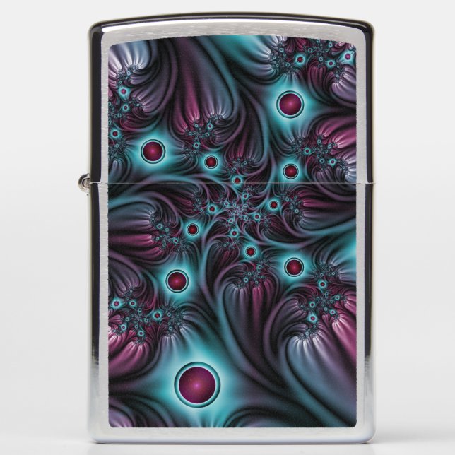 Into the Depth Blue Pink Abstract Fractal Art Zippo Lighter (Front)