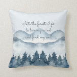 Into The Forest Quote Watercolor Mountains Throw Pillow<br><div class="desc">Into the forest I go, to lose my mind and find my soul, watercolor throw pillow. A perfect gift for those who love wild places. Soft subdued blues and an elegant script typography overlay. Delicate, serene and meditative. The full quote reads: into the forest I go to lose my mind...</div>