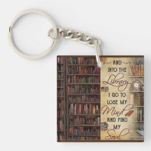 Into the Library I Go Keychain