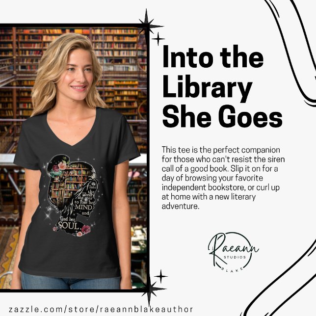 "Into the Library She Goes" V-Neck T-Shirt (Creator Uploaded)