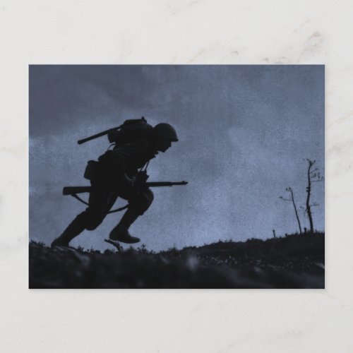 Into the Night a Soldier on the Battlefield Postcard