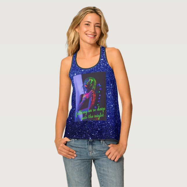 Into the Night BlueFaux Glitter Women's Tank Top (Front Full)
