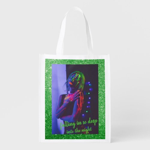 Into the Night Green Background Grocery Bag