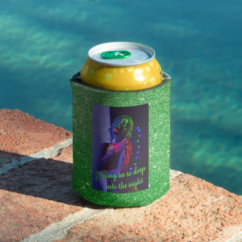 Into the Night Green Faux Glitter   Can Cooler