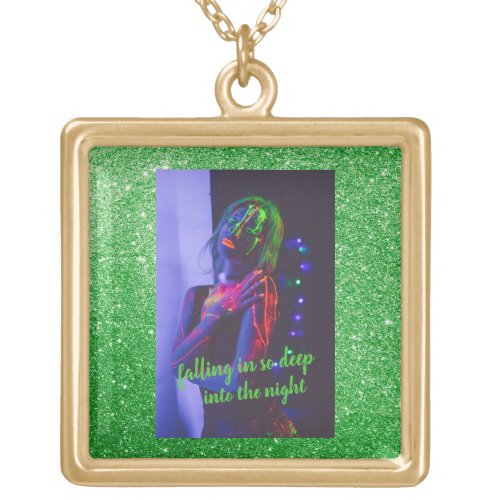 Into the Night Green Faux Glitter   Gold Plated Necklace