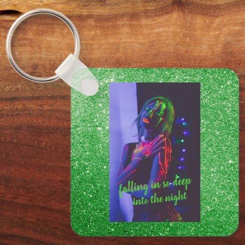 Into the Night Green Faux Glitter   Keychain