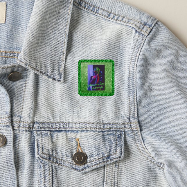 Into the Night Green Faux Glitter Patch (On Jacket)