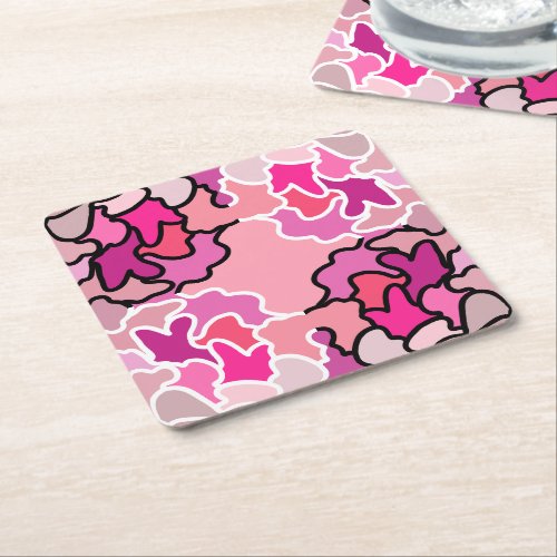 Into The Pink Mid Century Geometric Pattern Art Square Paper Coaster
