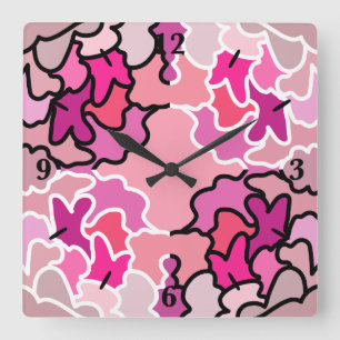 Into The Pink Mid Century Geometric Pattern Art Square Wall Clock