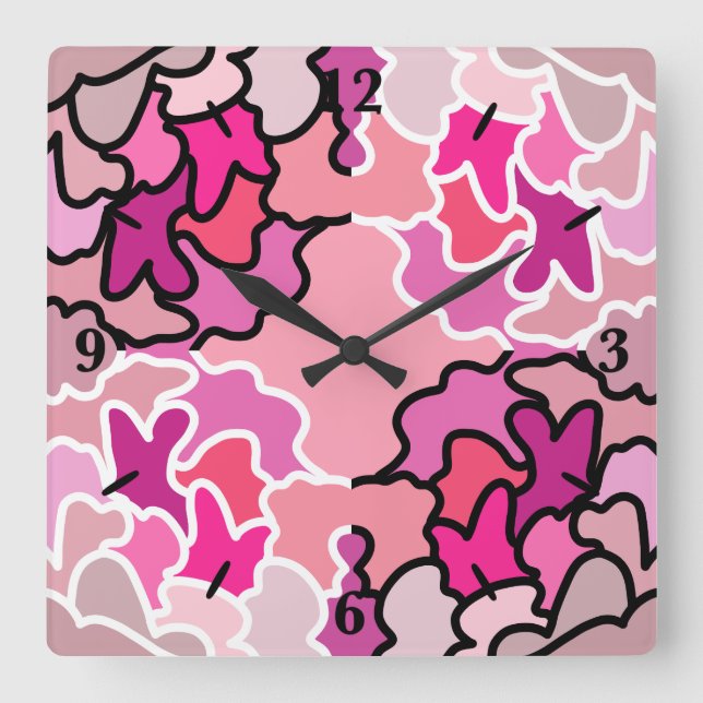 Into The Pink Mid Century Geometric Pattern Art Square Wall Clock (Front)