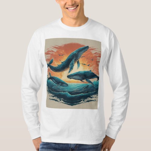 Into the Sunset A Whale Familys Migration T_Shirt