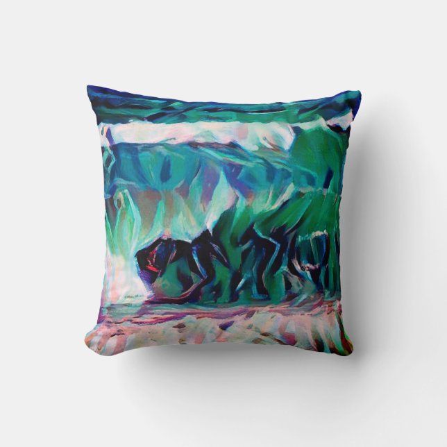 Into the Waves Abstract Art Throw Pillow (Front)