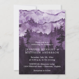 Into The Wild Dark Purple Mountains Scene Wedding Invitation