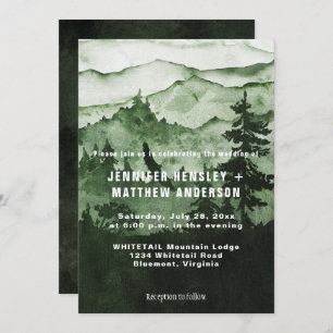 Into The Wild Emerald Green Mountain Scene Wedding Invitation