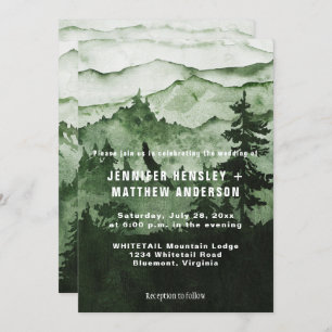Into The Wild Emerald Mist Mountains Scene Wedding Invitation
