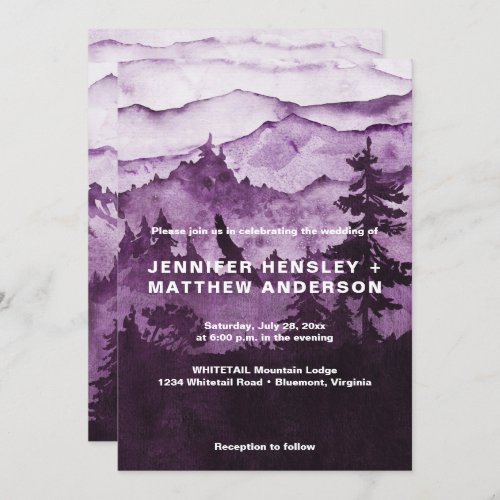 Into The Wild Purple Mist Mountains Scene Wedding Invitation