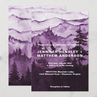 Into The Wild Purple Mist Mountains Scene Wedding Invitation