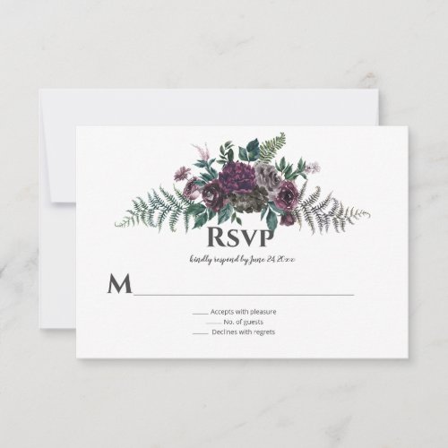 Into the Wild Rustic Burgundy Gray Floral RSVP Card