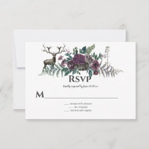 Into the Wild Rustic Burgundy Gray Floral Stag RSVP Card