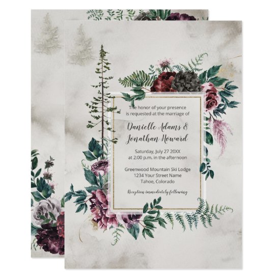 Into the Wild Rustic Burgundy Gray Floral Wedding Invitation