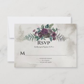 Into The Wild Rustic Burgundy Gray Floral Wedding Rsvp Card by dmboyce at Zazzle