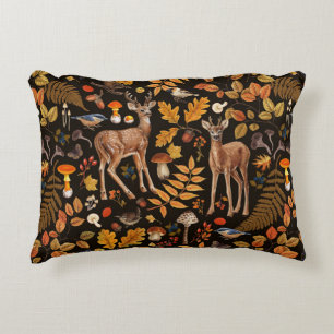 Into the woods/Autumn deer on black Accent Pillow