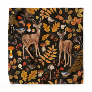 Into the woods/Autumn deer on black Bandana