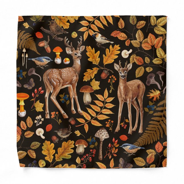 Into the woods/Autumn deer on black Bandana (Front)