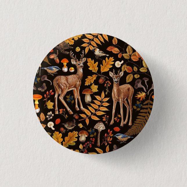 Into the woods/Autumn deer on black Button (Front)
