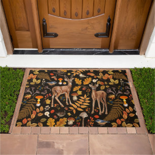 Into the woods/Autumn deer on black Doormat