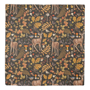 Into the woods/Autumn deer on black Duvet Cover
