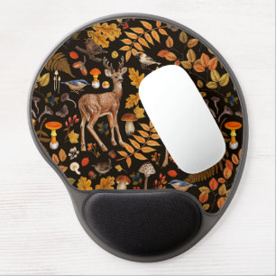 Into the woods/Autumn deer on black Gel Mouse Pad