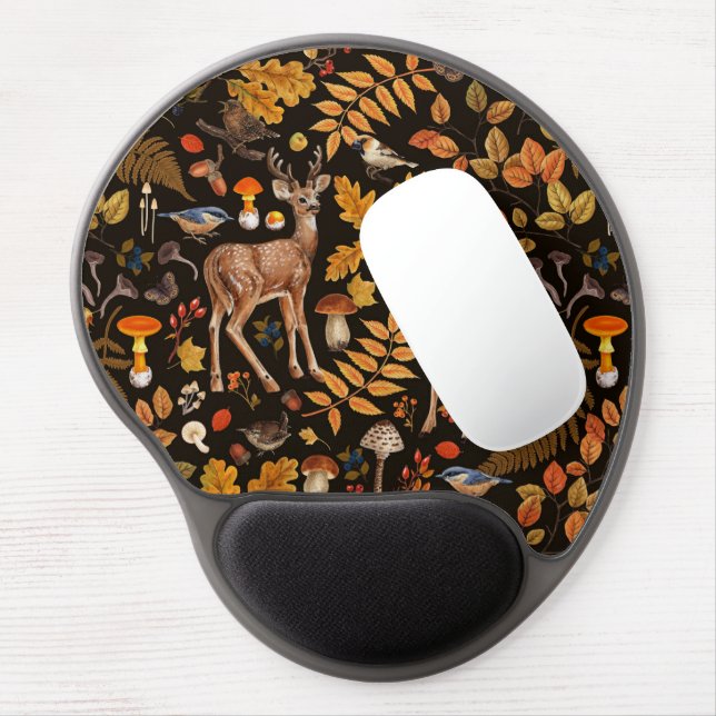 Into the woods/Autumn deer on black Gel Mouse Pad (Left Side)
