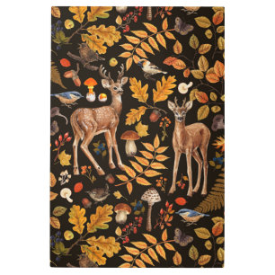 Into the woods/Autumn deer on black Metal Print