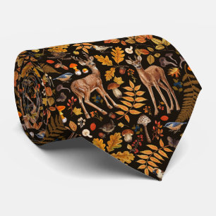 Into the woods/Autumn deer on black Neck Tie