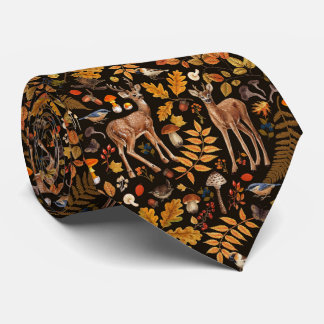 Into the woods/Autumn deer on black Neck Tie
