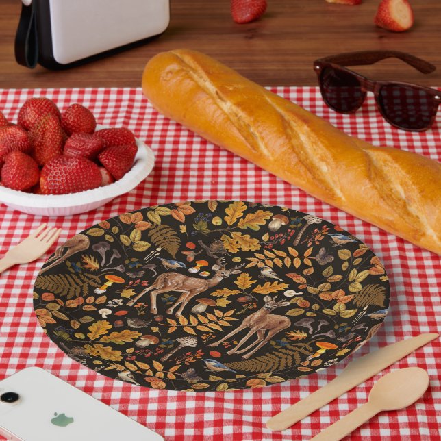 Into the woods/Autumn deer on black Paper Plates (Picnic)