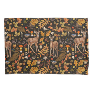 Into the woods/Autumn deer on black Pillow Case