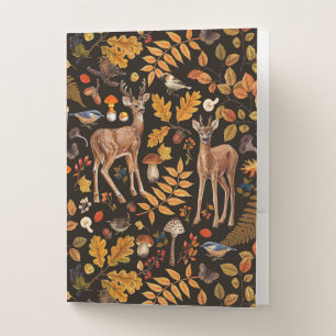 Into the woods/Autumn deer on black Pocket Folder