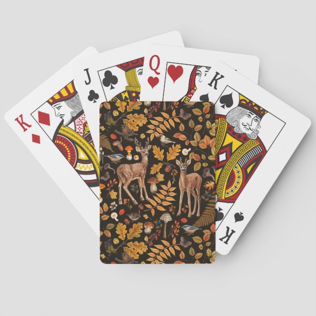 Into the woods/Autumn deer on black Poker Cards (Back)