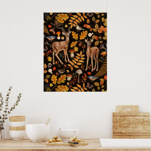 Into the woods/Autumn deer on black Poster