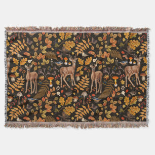 Into the woods/Autumn deer on black Throw Blanket
