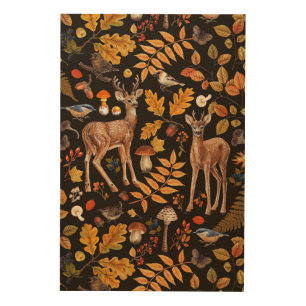 Into the woods/Autumn deer on black Wood Wall Art